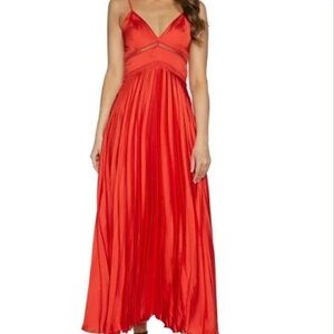 Red Bardot pleated maxi dress